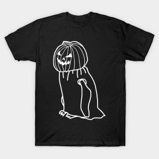 Minimal White Line Penguin Wearing Halloween Horror Costume T-Shirt